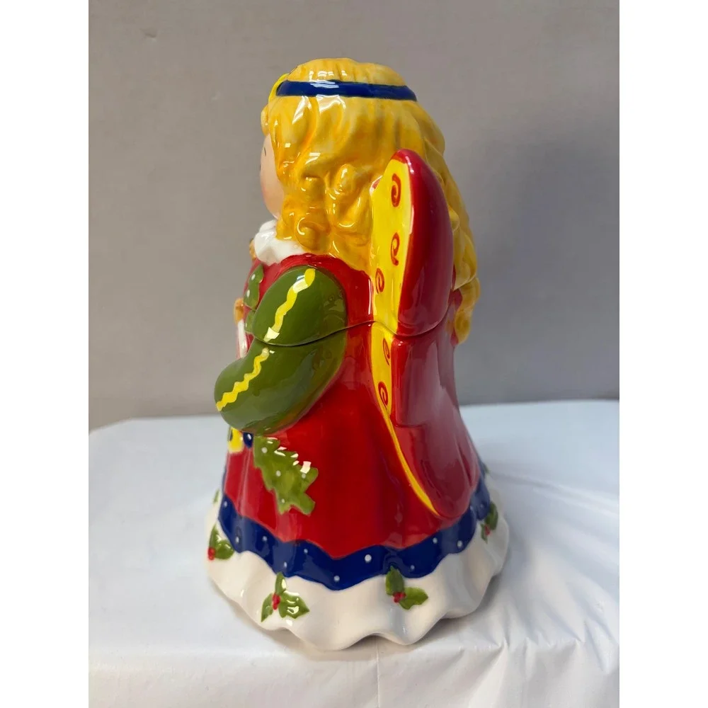 Vintage Christmas Angel Cookie Jar Ceramic Teddy Bear Lollipop Holiday Decor